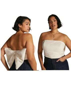 Anthropologie Hutch Women's Corset Bow Tie Strapless Top Plus Size 26W Sand NEW